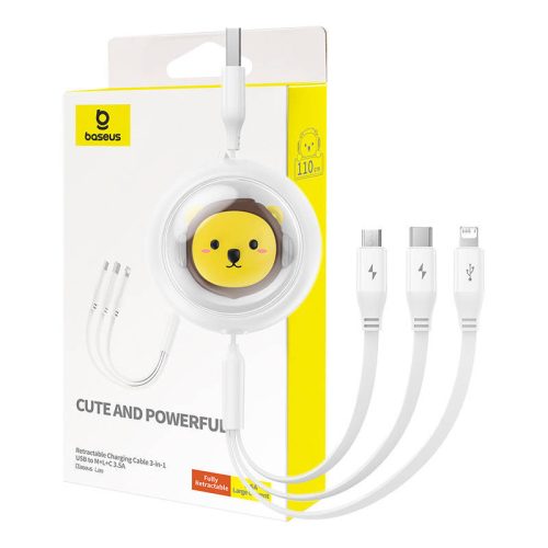 Baseus 3-1 töltőkábel USB - USB-C, USB-M, Lightning, 3,5A, 1,1m (fehér)