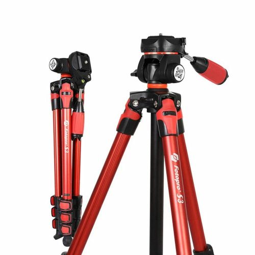 Fotopro S3 Alumínium Tripod (144cm Állvány) + 3D Videó-fej (Fekete+Piros)