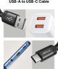 JSAUX USB-C (Type C) 3.1A Gyorstöltő Adat-Kábel (Type-C USB-A) [Fekete, 1m]