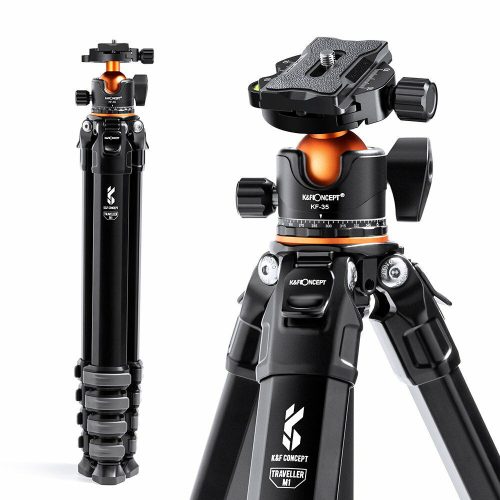 K&F Concept Traveller M1 Alumínium Tripod +BH-35L Gömbfej/ Ballhead (177 cm Állvány)