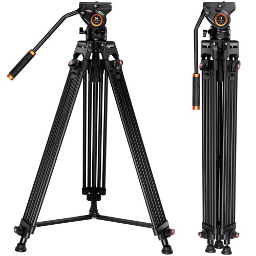 K&F Concept VA18 Aluminium Videó-Tripod (184cm Állvány) +VH081 Video-Fluid Fej