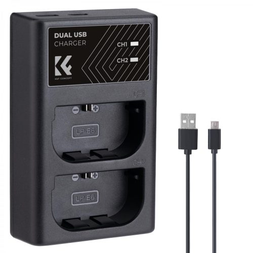 K&F Concept Canon LPE6NH Dupla Utazó Gyors-Töltő -USB-C (Type C) Canon LP-E6 Charger