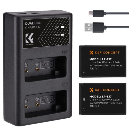 K&F Concept 3in1 2db Canon LPE17 1000mAh Akkumulátor + Utazó USB Töltő Kit