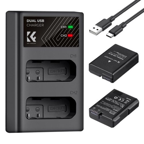 K&F Concept 3in1 2db Nikon EN-EL14 1050mAh Akkumulátor + Utazó USB Töltő Kit