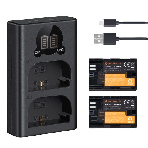 K&F Concept 3in1 2db Canon LPE6NH 2000mAh Akkumulátor + Utazó USB Töltő Kit