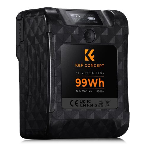 K&F Concept V-mount Akkumulátor 6700mAh 99Wh 65W PD USB-C (Type-C) D-Tap USB-A BP USB-C OLED Akkumulátor