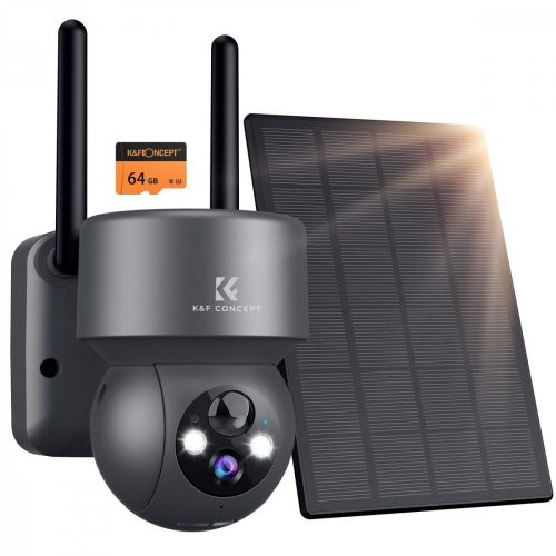 K&F Concept PTZ Biztonsági-Kamera - 1080p IP66 Napelemes 2.4GHz 14.400mAh Security Camera (Fekete)