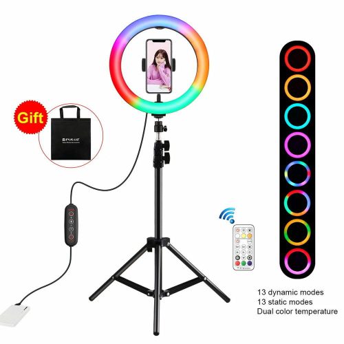 PULUZ 26cm RGB Színes LED Körfény körlámpa Ringlight + 110cm Tripod Állvány