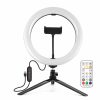 PULUZ 26cm RGB Színes LED Körfény körlámpa Ringlight + Mini-Tripod Állvány