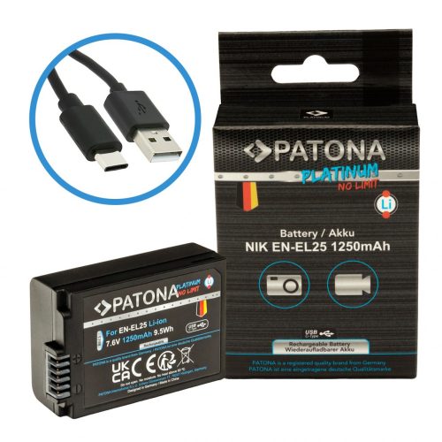 PATONA Platinum akkumulátor USB-C bemenettel Nikon EN-EL25 Nikon Zfc Nikon Z50 Nikon Z30 Nikon Z50 Nikon Z30-hoz