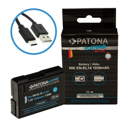 PATONA Platinum akkumulátor USB-C bemenettel Nikon Nikon Nikon EN-EL14 D3100 D5100 P7000