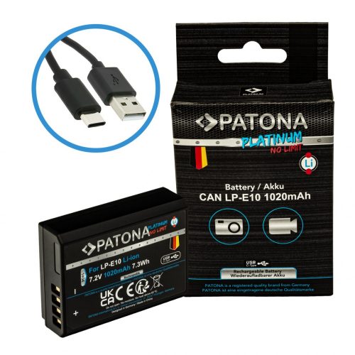 PATONA Platinum akkumulátor USB-C bemenettel Canon LP-E10 LPE10 EOS1100D EOS 1100D-hez