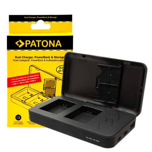 PATONA Dupla töltő a Sony NP-FW50 NEX.3 NEX.5NEX-7 NEX-C3 A33 A55 készülékhez power bank funkcióval és memóriakártya tárolóval