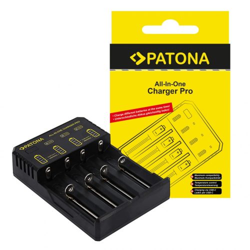 PATONA USB töltő kerek cellákhoz CR123A, 14500, 16340, 18650, 22650, 26650... és micro AAA / mignon AA elemekhez...