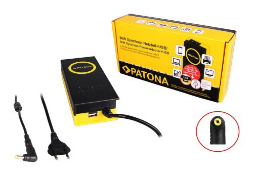 PATONA 90W szinkron adapter 5,5x2,1x12mm 19V, USB kimenettel 2,1A