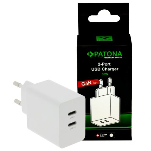 PATONA Premium GaN PD35W adapter fehér 2xUSB-C PD3.0 QC3.0 QC3.0