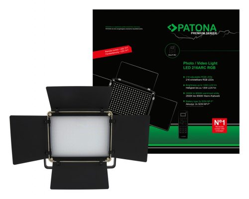 PATONA Prémium LED fotó- és videólámpa 216 állítható RGB LED-del, távirányítóval együtt