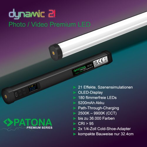 PATONA Prémium LED RGB Videó Fénycső - 2500-9900K Színes Cső-Videólámpa - 5200mAh