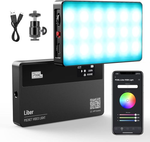 Pixel Liber RGB-LED Videó Lámpa - 7W 700LUX 2500-8500K 3000mAh Színes Professzionális kamera fény