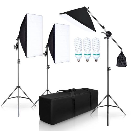 Tripla-Softbox Set - 3* 135W 40*40cm Softbox 2.1M Állvánnyal + Boom-Kar