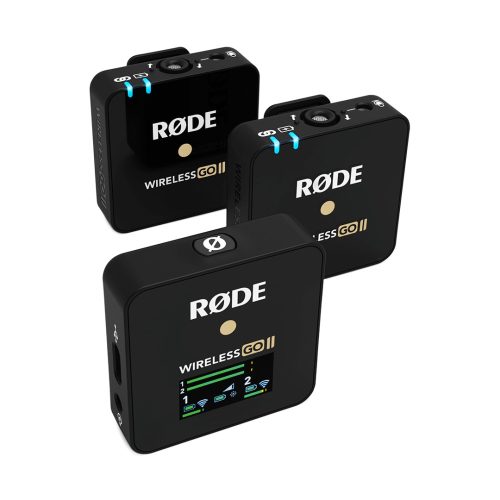 Rode Wireless GO II ultra kompakt, két csatornás digitális vezeték nélküli mikrofon rendszer adóba épített mikrofonnal, fekete