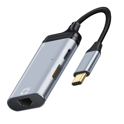 3 in 1 USB-C 3.0 HUB dokkoló adapter - USB-C RJ45-LAN 65W HUB Dokkoló Állomás