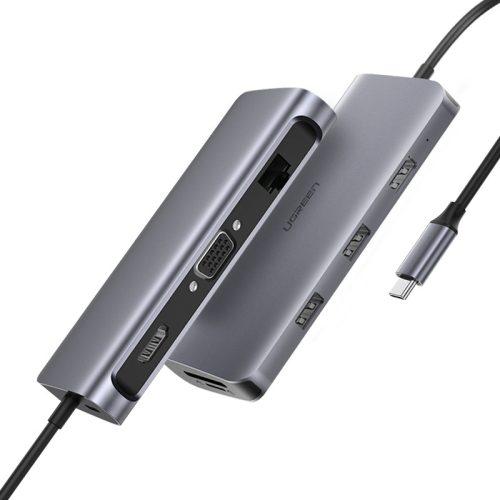 UGREEN 9-in-1 USB-C (Type-C) -3xUSB-A/ 4K HDMI/ VGA/ RJ45 Ethernet/ TF SD Kártyaolvasó HUB [CM179]