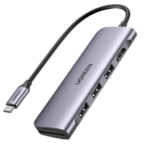 UGREEN 6-in-1 USB-C (Type-C) -3xUSB-A/ 4K HDMI/ TF,SD Kártya-olvasó HUB [CM511]